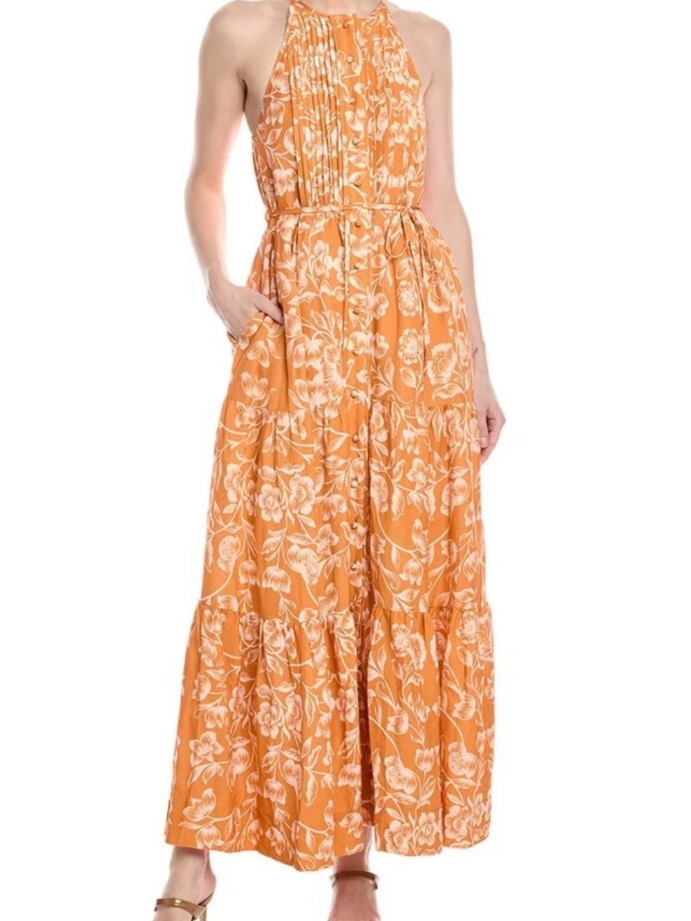 Hermoza Orange Floral Halter Maxi Dress